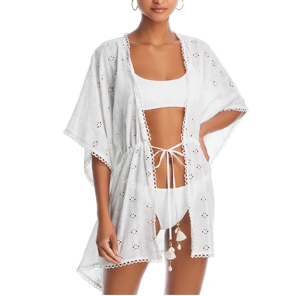 NWT Ramy Brook Zelma Wrap Caftan Coverup Swim Dress Embroidered White XS $249